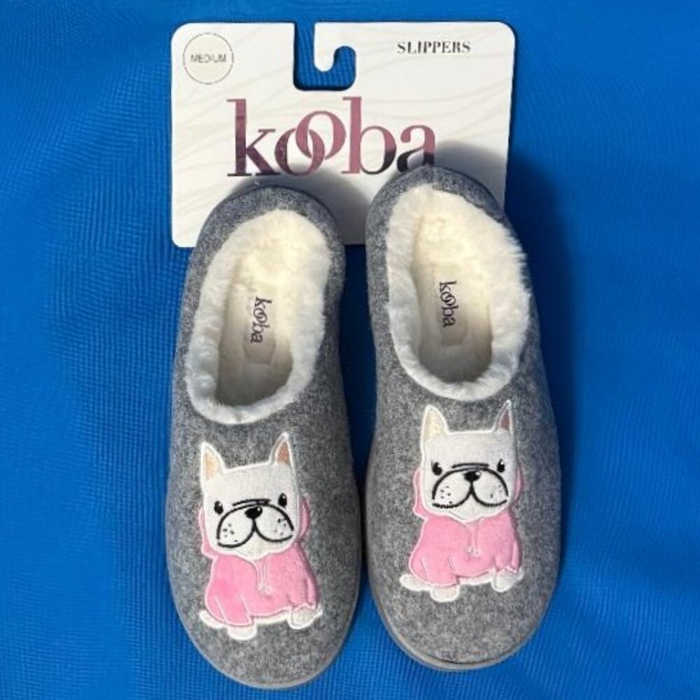 NWT & GREAT GIFT KOOBA FRENCHIE FRENCH BULLDOG SLIPPERS M / MEDIUM 6 1/2 - 7 1/2